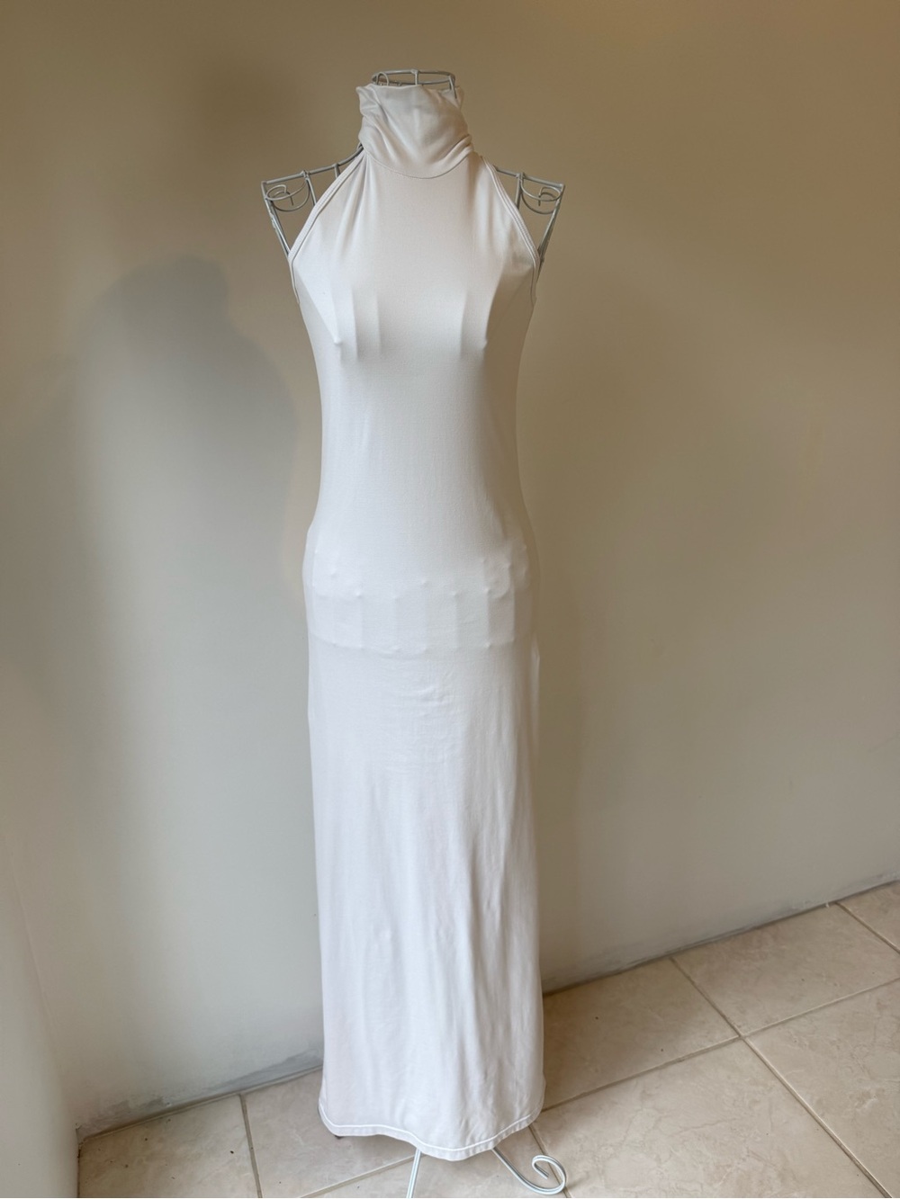 BUMPSUIT White Sleeveless Turtleneck Maxi Dress Size Small Bodycon USA Made
